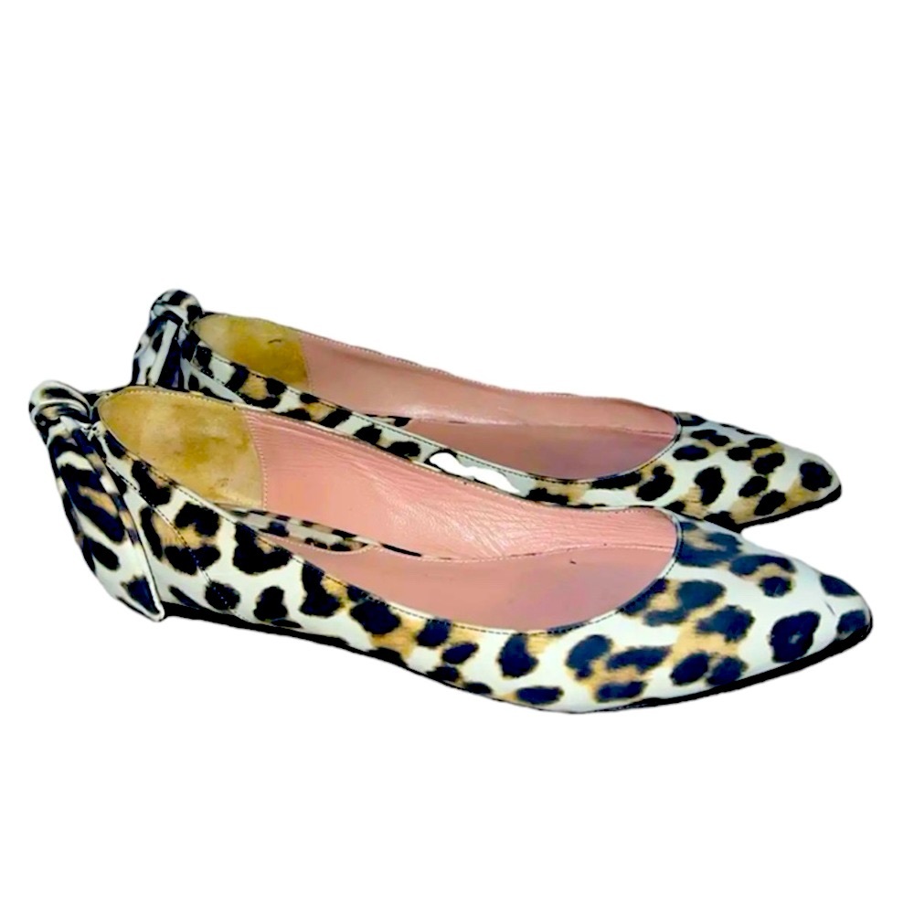 Carven Leopard Print Silk Bow Ballet Flats…